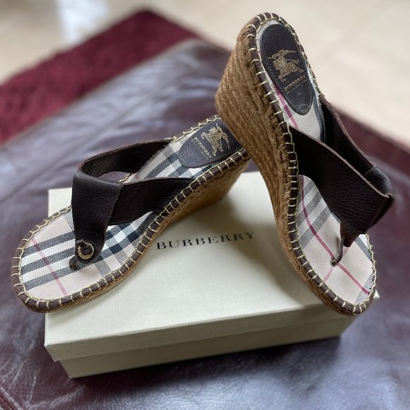 Authentic BURBERRY Brown Espadrille Wedge sandals 41 - Picture 1 of 12